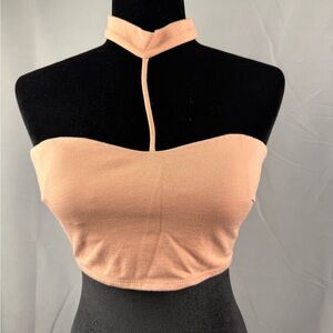 Papaya Peach Halter Crop Top Small Keyhole Fitted Stretch